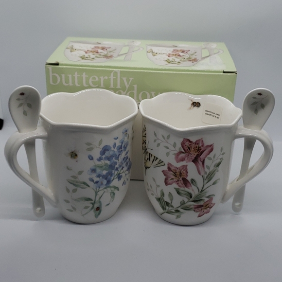 Lenox New Butterfly Meadows Cocoa Mugs w/Spoons - 2 Cottage Core - Picture 2 of 7